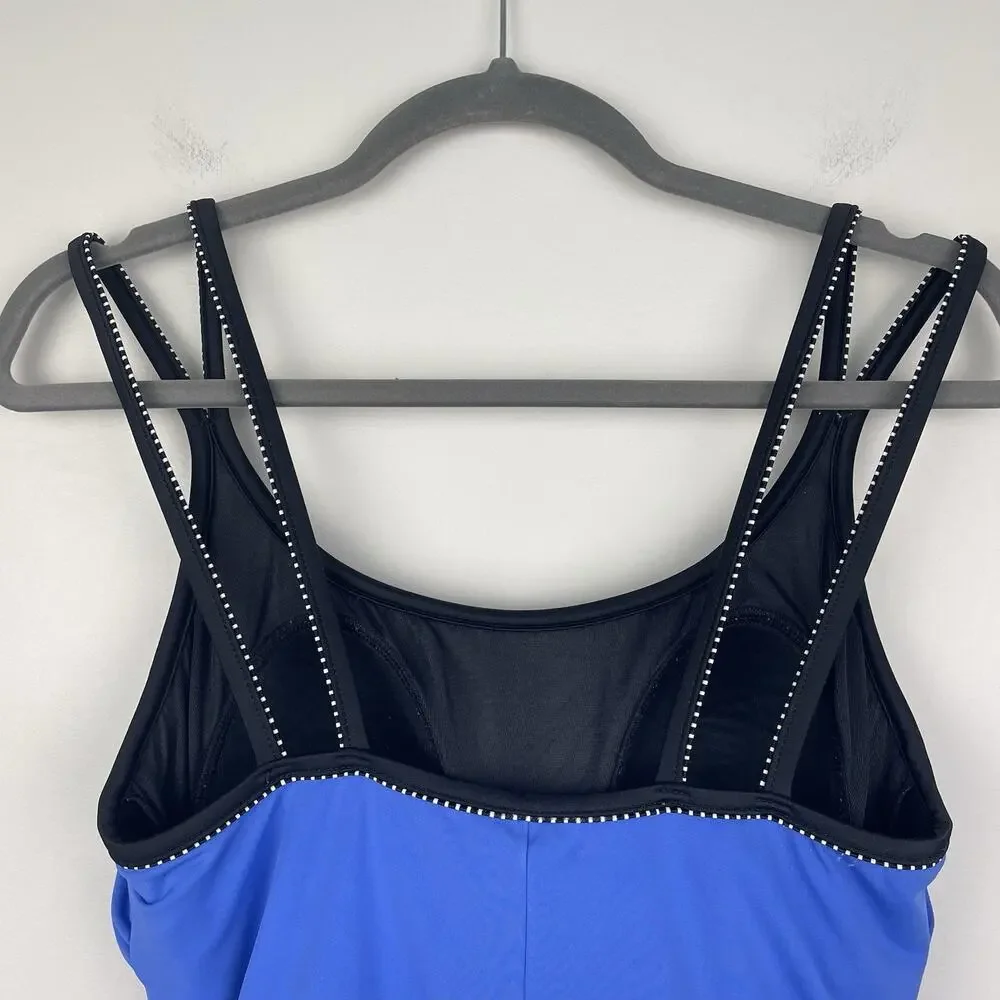 Miraclesuit One Piece Swimsuit Sz 12 Black Blue Overlay Ruched Slimming Strappy